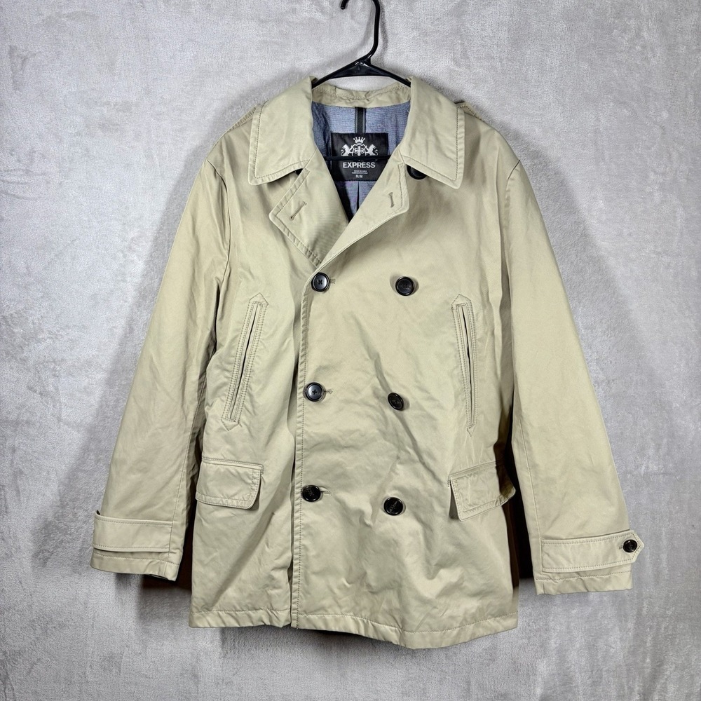 Express Double Breasted Trench Coat Men's M Tan Smart Preppy Ivy League Academia